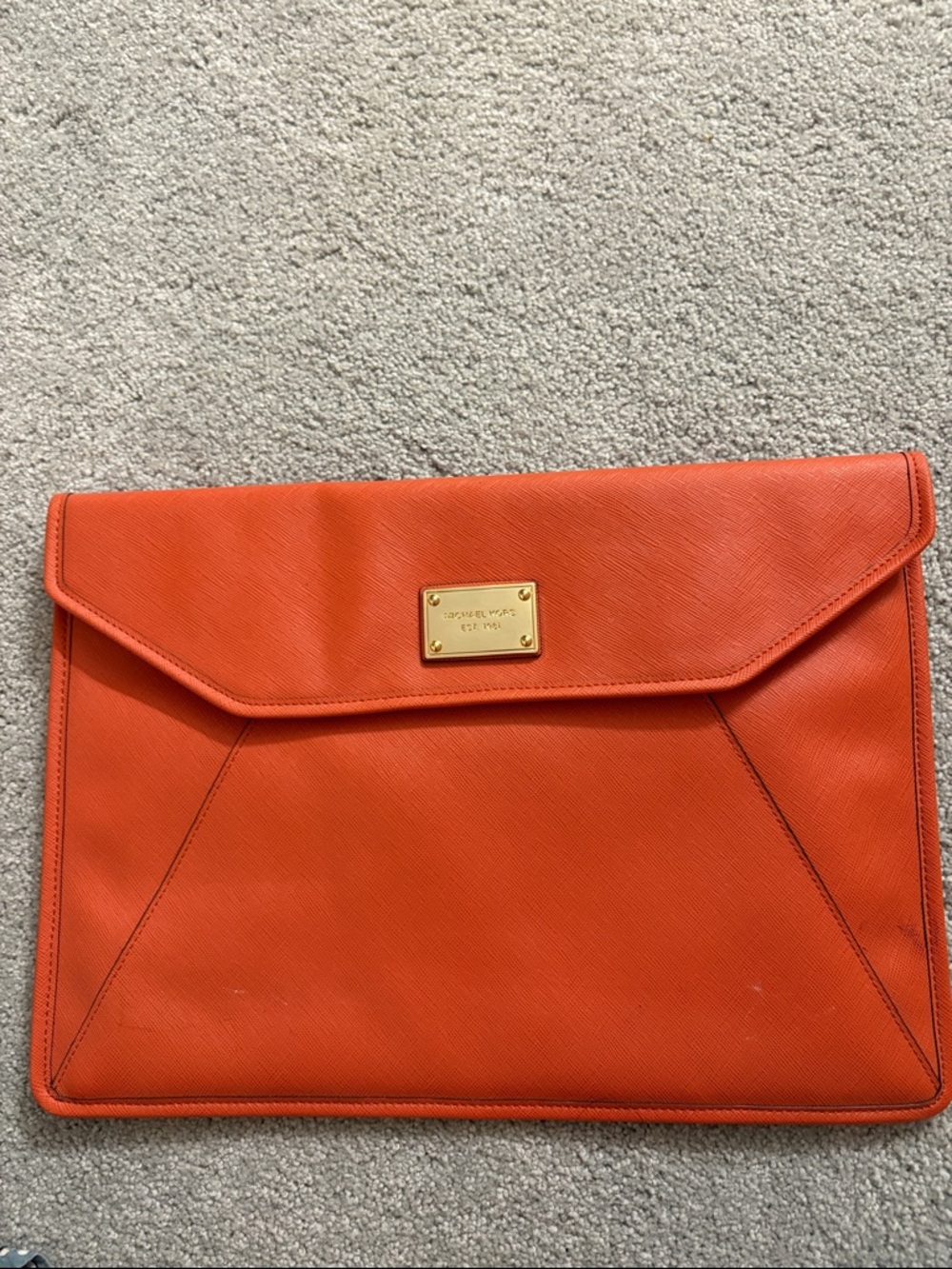 Michael Kors Orange Saffiano Envelope Clutch with Gold Plaque